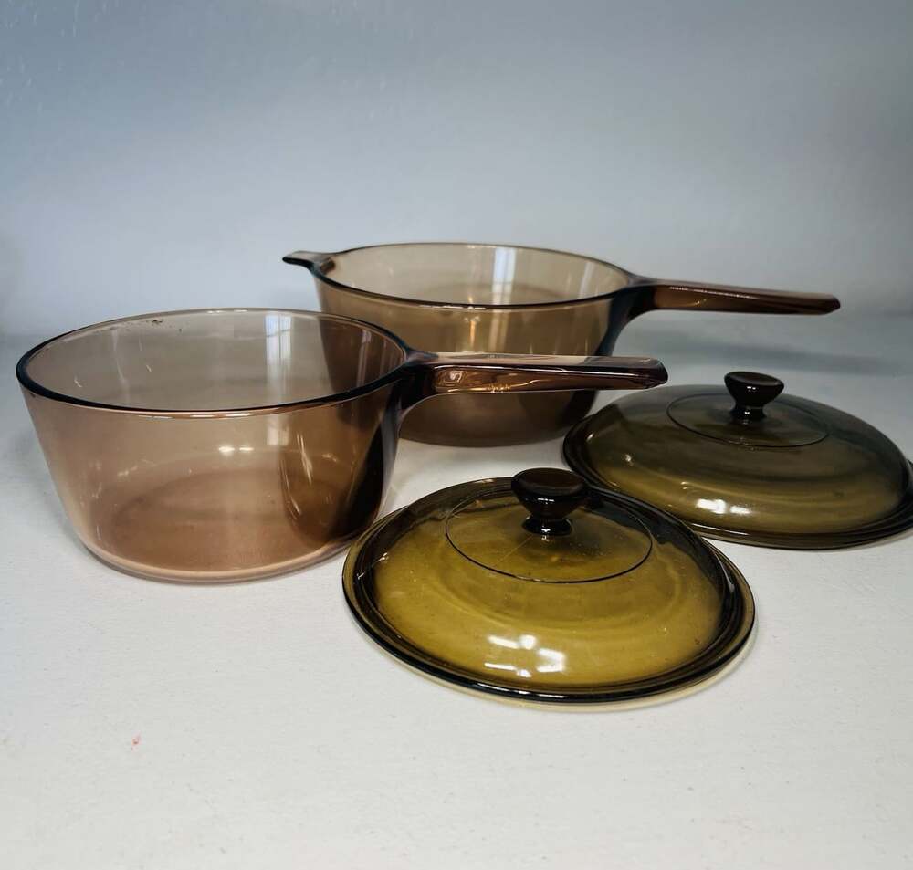 Corning Visions Amber Glass Saucepans With Lids Set of 2 - Picture 4 of 7
